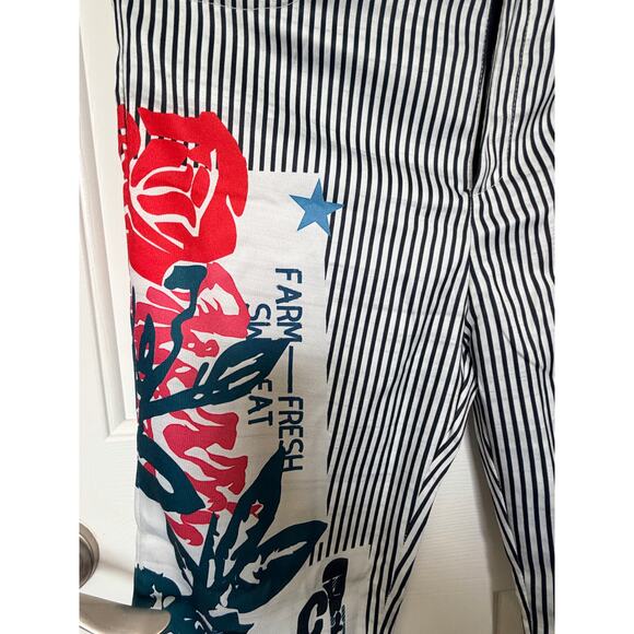 Vintage style Striped Patchwork Wide Leg Pants Floral Retro Travel Print –Size M - Picture 10 of 12